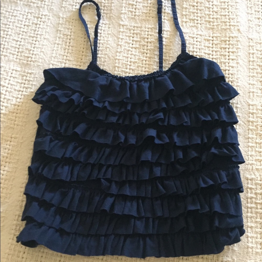 Hollister ruffled, navy blue tank